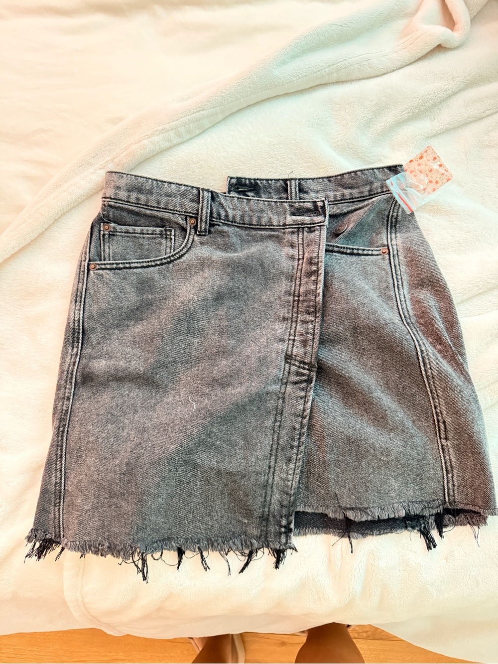 NWT Black Freepeople Denim Wrap Asymmetrical Mini Skirt